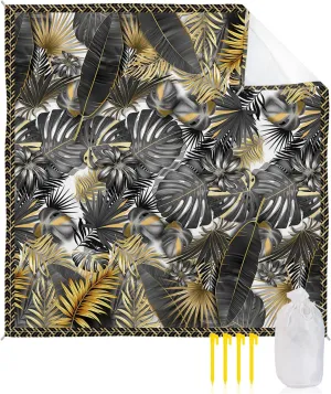 Beach Blanket Sandproof, Luxury Gray Golden Palm Leaves Tropical Plant Waterproof Beach Mat Lightweight Quick Drying Picnic Blanket Beach Essentials for Travel Camping Hiking 118x108in