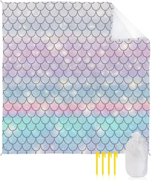 Beach Blanket Sandproof, Mermaid Scales Waterproof Beach Mat Lightweight Quick Drying Picnic Blanket Beach Essentials for Travel Camping Hiking 83x79in