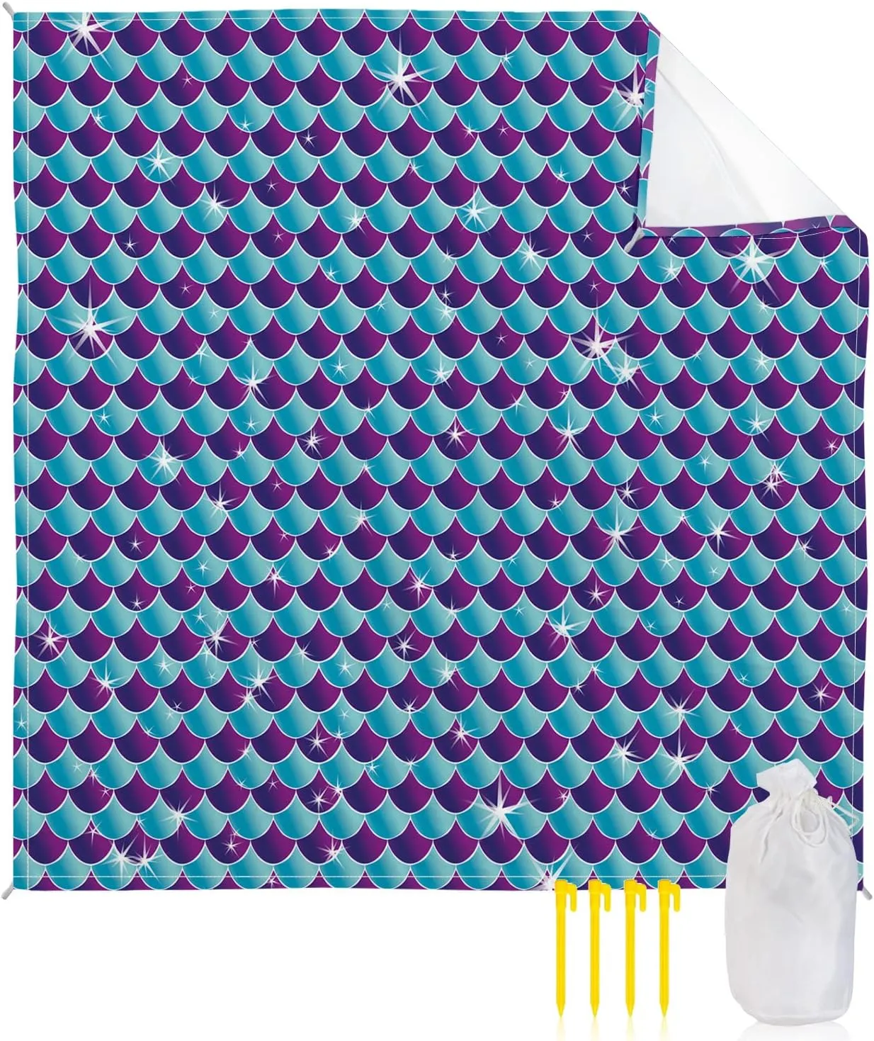 Beach Blanket Sandproof, Mermaid Scales Waterproof Beach Mat Lightweight Quick Drying Picnic Blanket Beach Essentials for Travel Camping Hiking 95x80in