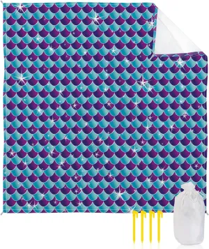 Beach Blanket Sandproof, Mermaid Scales Waterproof Beach Mat Lightweight Quick Drying Picnic Blanket Beach Essentials for Travel Camping Hiking 95x80in