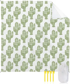 Beach Blanket Sandproof, Mexico Ethnic Green Cactus Plant White Background Waterproof Beach Mat Lightweight Quick Drying Picnic Blanket Beach Essentials for Travel Camping Hiking 118x108in