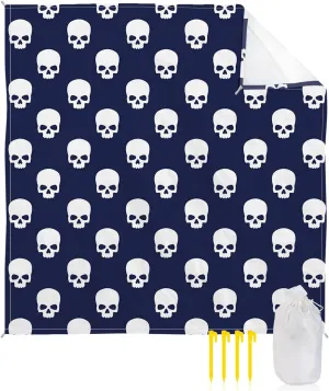 Beach Blanket Sandproof, Mexico Ethnic Style White Skull Indigo Waterproof Beach Mat Lightweight Quick Drying Picnic Blanket Beach Essentials for Travel Camping Hiking 108x84in