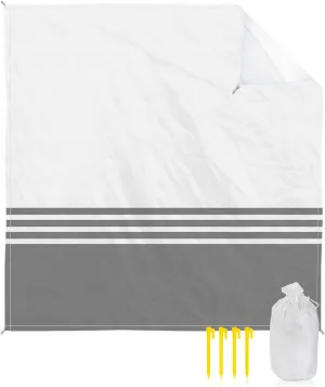 Beach Blanket Sandproof, Modern Art Grey White Simple Striped Farmhouse Waterproof Beach Mat Lightweight Quick Drying Picnic Blanket Beach Essentials for Travel Camping Hiking 95x80in
