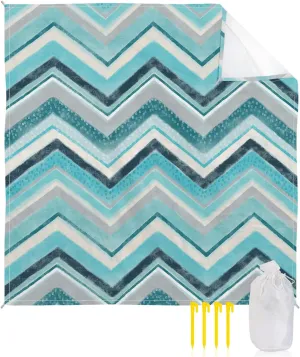 Beach Blanket Sandproof, Northern Europe Blue Geometric Wave Stripes Waterproof Beach Mat Lightweight Quick Drying Picnic Blanket Beach Essentials for Travel Camping Hiking 118x108in