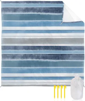 Beach Blanket Sandproof, Northern Europe Blue Vintage Stripes Waterproof Beach Mat Lightweight Quick Drying Picnic Blanket Beach Essentials for Travel Camping Hiking 108x84in