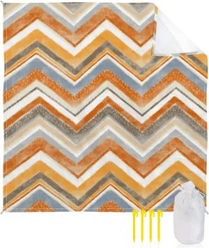 Beach Blanket Sandproof, Northern Europe Orange Geometric Wave Stripes Waterproof Beach Mat Lightweight Quick Drying Picnic Blanket Beach Essentials for Travel Camping Hiking 83x79in