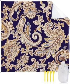 Beach Blanket Sandproof, Paisley Pattern Purple Bohemian Style Waterproof Beach Mat Lightweight Quick Drying Picnic Blanket Beach Essentials for Travel Camping Hiking 108x84in