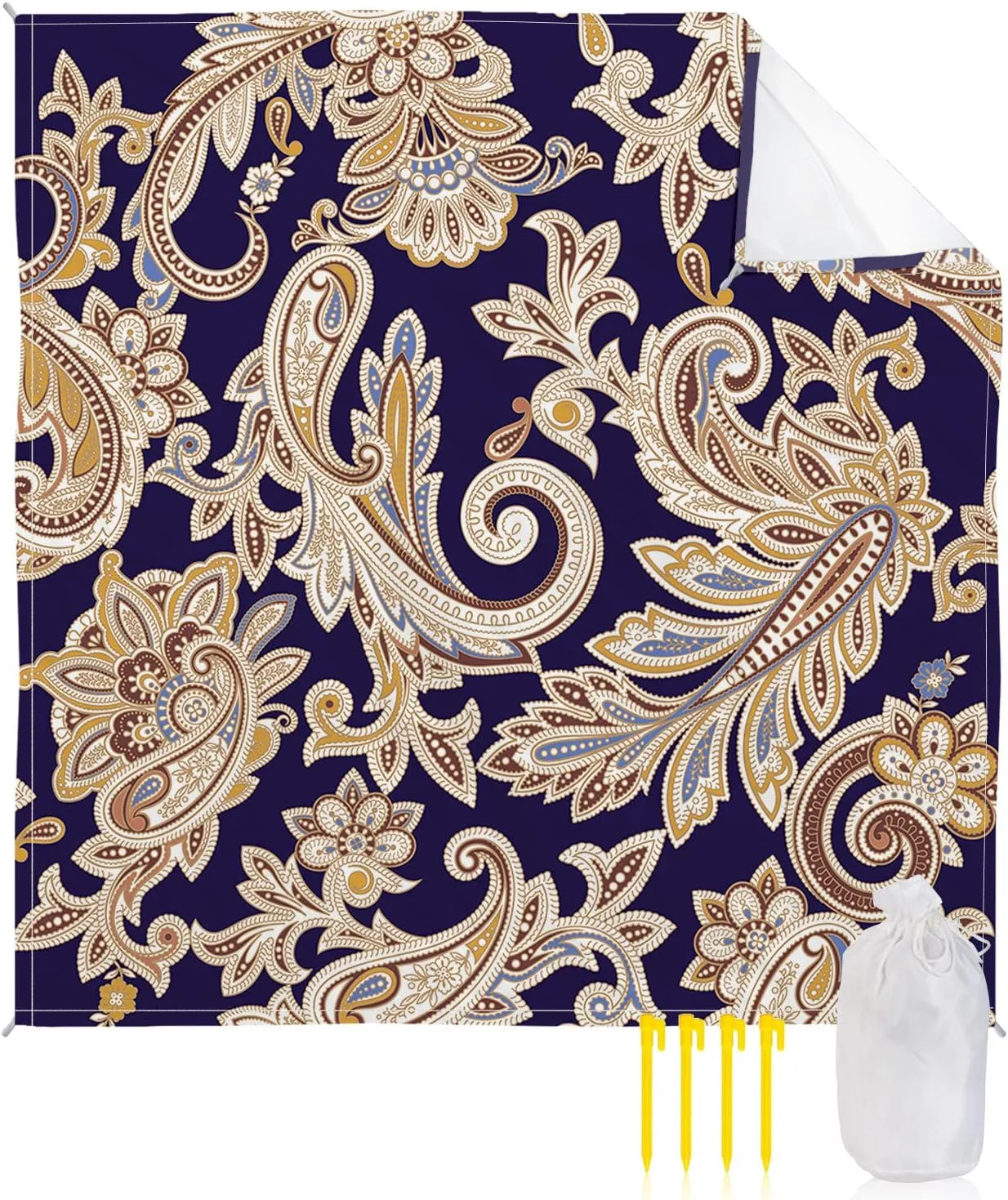 Beach Blanket Sandproof, Paisley Pattern Purple Bohemian Style Waterproof Beach Mat Lightweight Quick Drying Picnic Blanket Beach Essentials for Travel Camping Hiking 108x84in