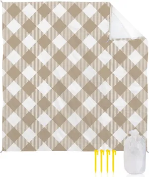 Beach Blanket Sandproof, Pastoral Style Khaki Lattice Waterproof Beach Mat Lightweight Quick Drying Picnic Blanket Beach Essentials for Travel Camping Hiking 95x80in