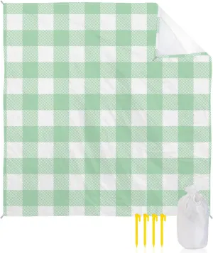 Beach Blanket Sandproof, Pastoral Style Light Green Lattice Waterproof Beach Mat Lightweight Quick Drying Picnic Blanket Beach Essentials for Travel Camping Hiking 118x108in