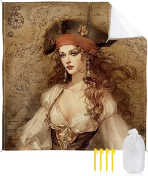 Beach Blanket Sandproof, Pirate Girl Treasure Route Map Waterproof Beach Mat Lightweight Quick Drying Picnic Blanket Beach Essentials for Travel Camping Hiking 83x79in