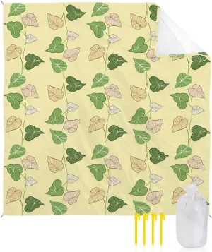 Beach Blanket Sandproof, Plants Leaves and Vines Yellow Waterproof Beach Mat Lightweight Quick Drying Picnic Blanket Beach Essentials for Travel Camping Hiking 95x80in