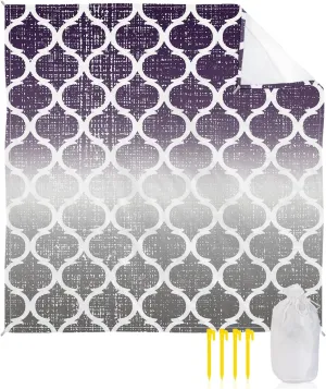 Beach Blanket Sandproof, Purple Gray Gradient Morocco Pattern Waterproof Beach Mat Lightweight Quick Drying Picnic Blanket Beach Essentials for Travel Camping Hiking 95x80in