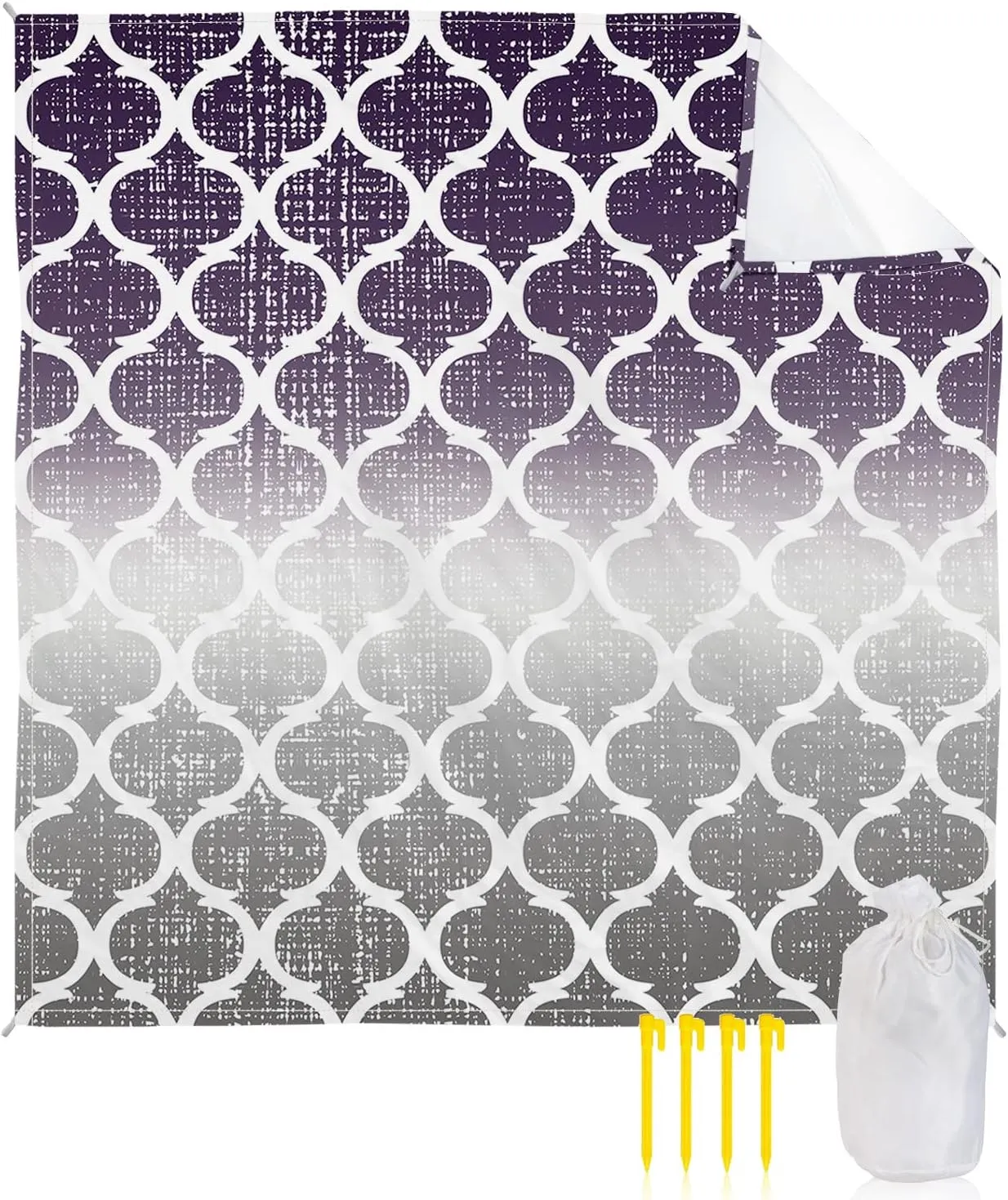 Beach Blanket Sandproof, Purple Gray Gradient Morocco Pattern Waterproof Beach Mat Lightweight Quick Drying Picnic Blanket Beach Essentials for Travel Camping Hiking 95x80in