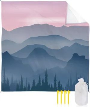 Beach Blanket Sandproof, Purple Sky Tall Mountains Trees Silhouette Waterproof Beach Mat Lightweight Quick Drying Picnic Blanket Beach Essentials for Travel Camping Hiking 118x108in