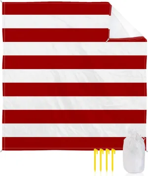 Beach Blanket Sandproof, Red and White Stripe Waterproof Beach Mat Lightweight Quick Drying Picnic Blanket Beach Essentials for Travel Camping Hiking 118x108in