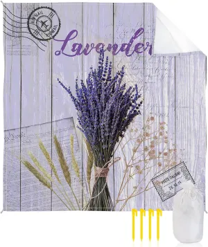 Beach Blanket Sandproof, Retro Farmhouse Lavender Light Blue Wood Grain Waterproof Beach Mat Lightweight Quick Drying Picnic Blanket Beach Essentials for Travel Camping Hiking 108x84in