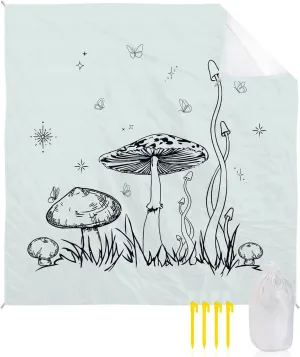 Beach Blanket Sandproof, Retro Mushrooms Butterflies and Grass Waterproof Beach Mat Lightweight Quick Drying Picnic Blanket Beach Essentials for Travel Camping Hiking 118x108in