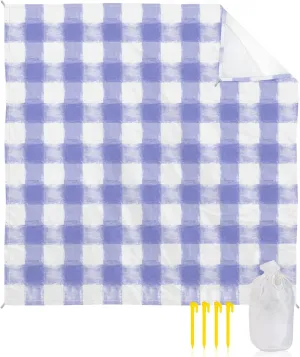 Beach Blanket Sandproof, Rustic Country Purple Watercolor Plaid Waterproof Beach Mat Lightweight Quick Drying Picnic Blanket Beach Essentials for Travel Camping Hiking 83x79in