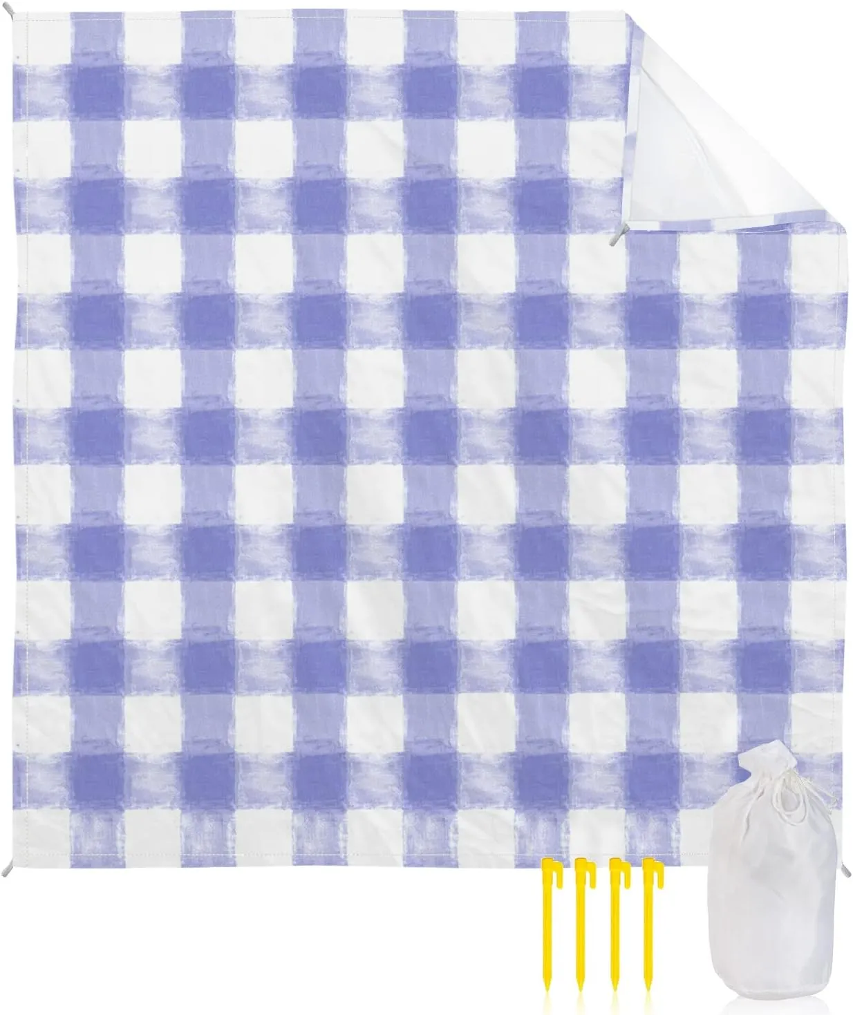 Beach Blanket Sandproof, Rustic Country Purple Watercolor Plaid Waterproof Beach Mat Lightweight Quick Drying Picnic Blanket Beach Essentials for Travel Camping Hiking 83x79in