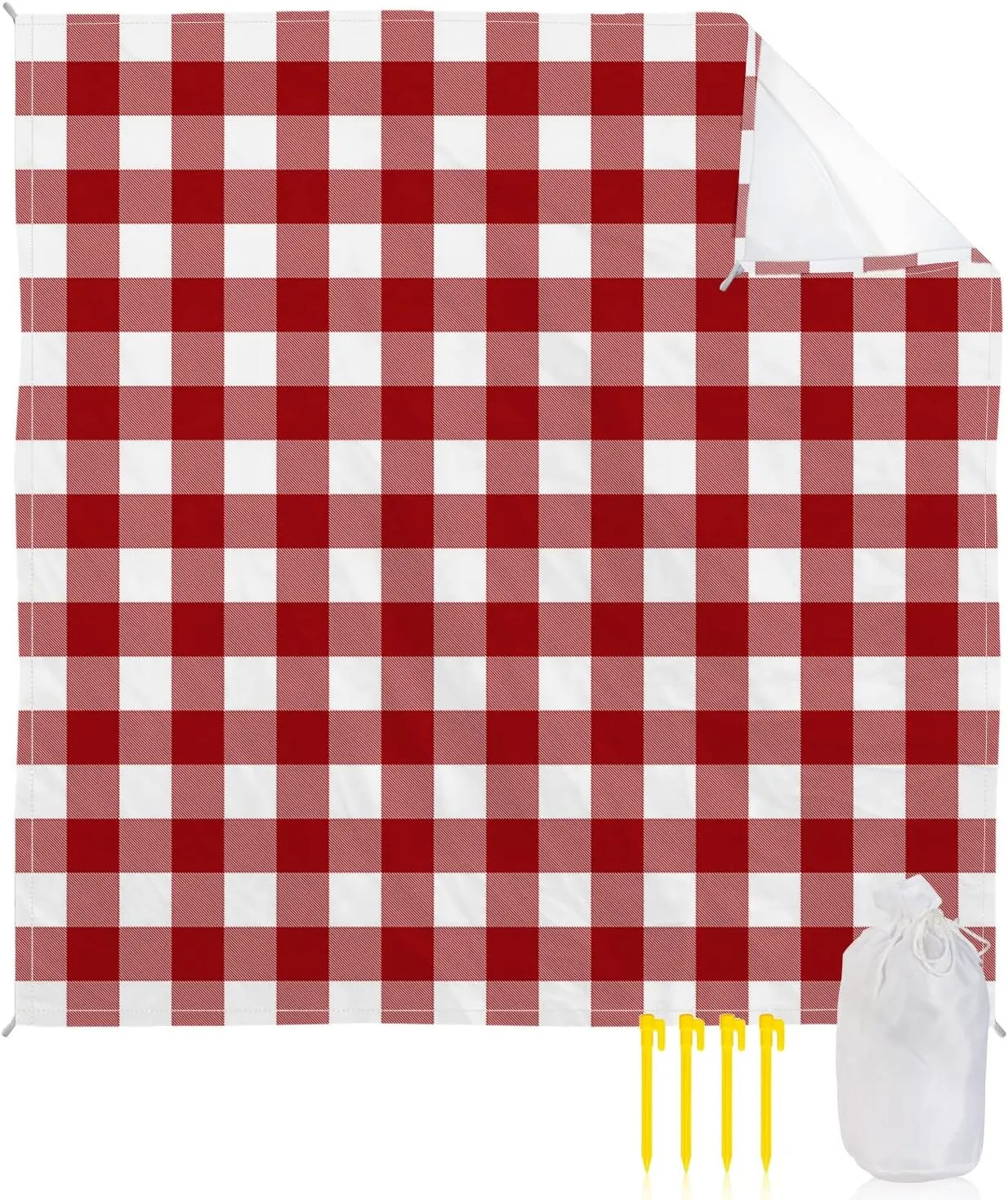 Beach Blanket Sandproof, Rustic Red and White Buffalo Plaid Waterproof Beach Mat Lightweight Quick Drying Picnic Blanket Beach Essentials for Travel Camping Hiking 83x79in
