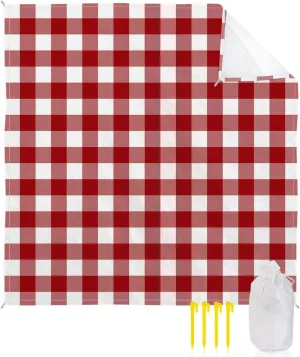 Beach Blanket Sandproof, Rustic Red and White Buffalo Plaid Waterproof Beach Mat Lightweight Quick Drying Picnic Blanket Beach Essentials for Travel Camping Hiking 83x79in