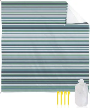 Beach Blanket Sandproof, Simple Blue Green Geometric Stripes Waterproof Beach Mat Lightweight Quick Drying Picnic Blanket Beach Essentials for Travel Camping Hiking 83x79in