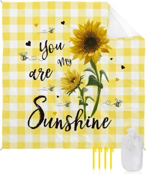 Beach Blanket Sandproof, Summer Farmhouse Sunflower Yellow Buffalo Plaid Waterproof Beach Mat Lightweight Quick Drying Picnic Blanket Beach Essentials for Travel Camping Hiking 95x80in