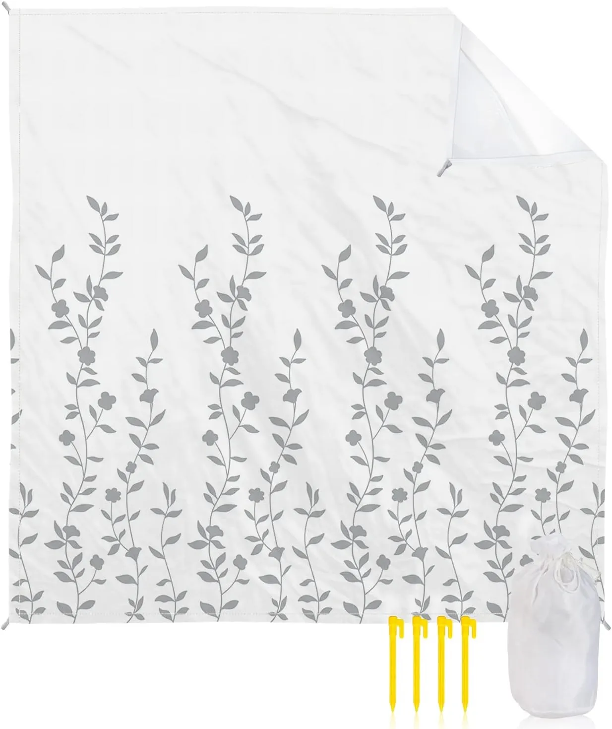 Beach Blanket Sandproof, Summer Plant Grey Flower Waterproof Beach Mat Lightweight Quick Drying Picnic Blanket Beach Essentials for Travel Camping Hiking 83x79in