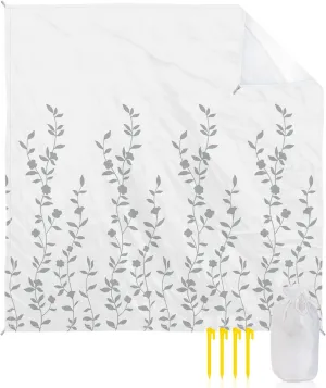 Beach Blanket Sandproof, Summer Plant Grey Flower Waterproof Beach Mat Lightweight Quick Drying Picnic Blanket Beach Essentials for Travel Camping Hiking 83x79in