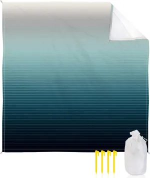 Beach Blanket Sandproof, Teal Green Grey Gradient Stripes Texture Waterproof Beach Mat Lightweight Quick Drying Picnic Blanket Beach Essentials for Travel Camping Hiking 118x108in