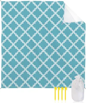 Beach Blanket Sandproof, Teal Green Moroccan Pattern Geometric Waterproof Beach Mat Lightweight Quick Drying Picnic Blanket Beach Essentials for Travel Camping Hiking 83x79in