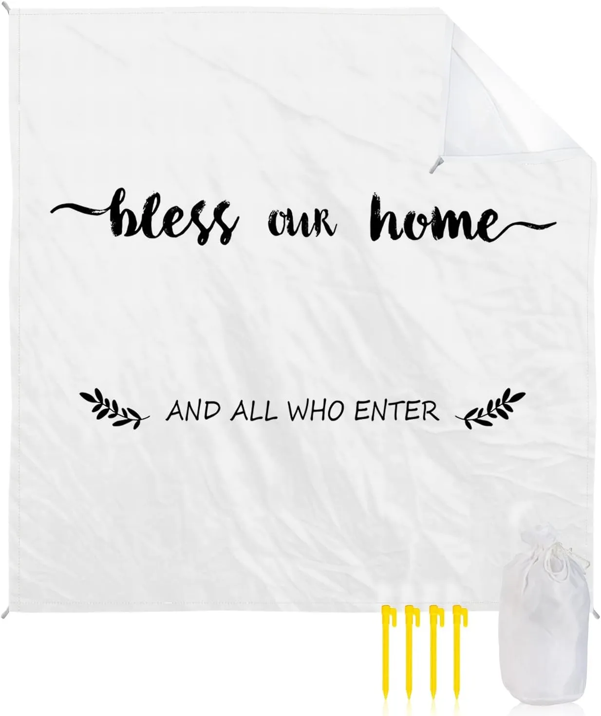 Beach Blanket Sandproof, Text Bless Our Home and Who Enter White Backdrop Waterproof Beach Mat Lightweight Quick Drying Picnic Blanket Beach Essentials for Travel Camping Hiking 118x108in