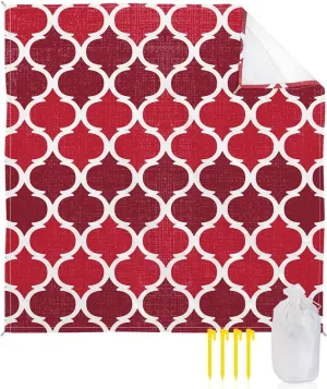 Beach Blanket Sandproof, Vintage Red Moroccan Tile Pattern Burlap Waterproof Beach Mat Lightweight Quick Drying Picnic Blanket Beach Essentials for Travel Camping Hiking 83x79in