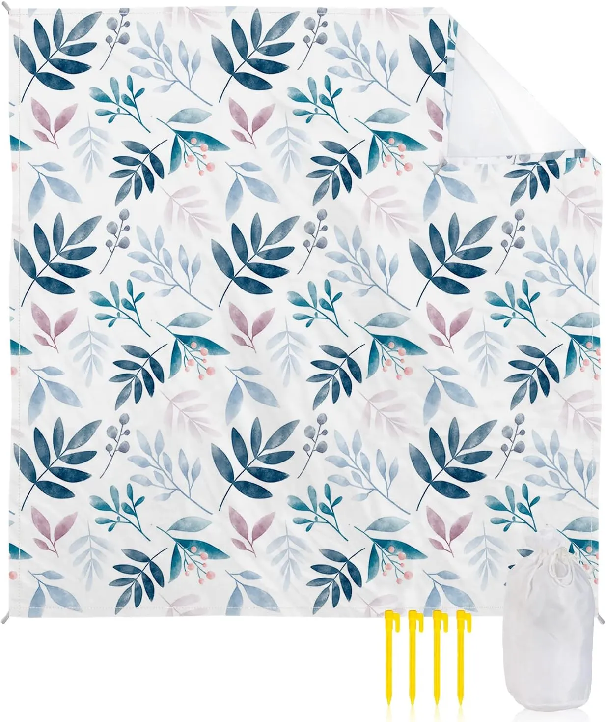 Beach Blanket Sandproof, Watecolour Plants Pattern Waterproof Beach Mat Lightweight Quick Drying Picnic Blanket Beach Essentials for Travel Camping Hiking 95x80in