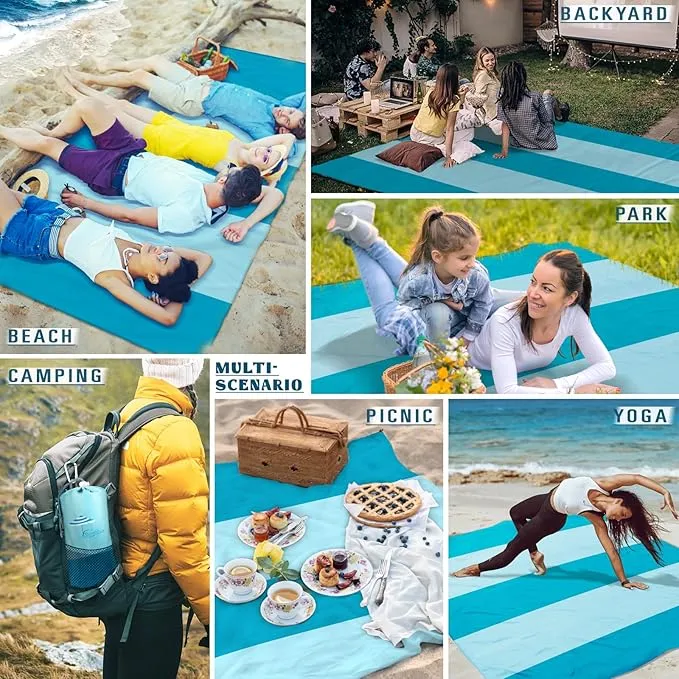 Beach Blanket Sandproof Waterproof 10'×9' 1-8 Adults Oversized,Compact Lightweight Durable Beach Mat for Travel Camping Hiking Picnic Blanket