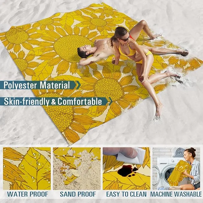 Beach Blanket Sandproof Waterproof 78''×110'' 1-7Adults Oversized,Compact Lightweight Durable Beach Mat for Travel Camping Hiking Picnic Blanket