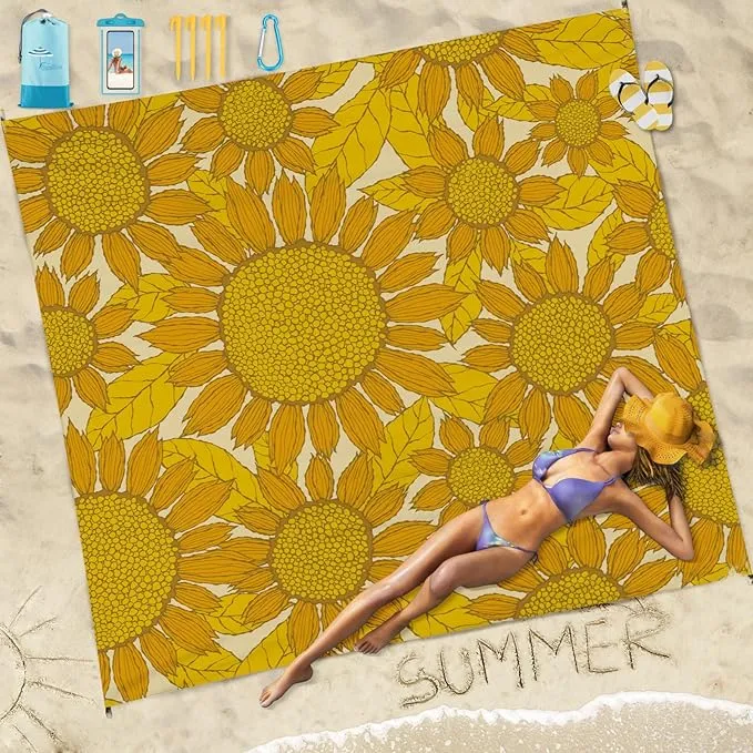Beach Blanket Sandproof Waterproof 78''×110'' 1-7Adults Oversized,Compact Lightweight Durable Beach Mat for Travel Camping Hiking Picnic Blanket