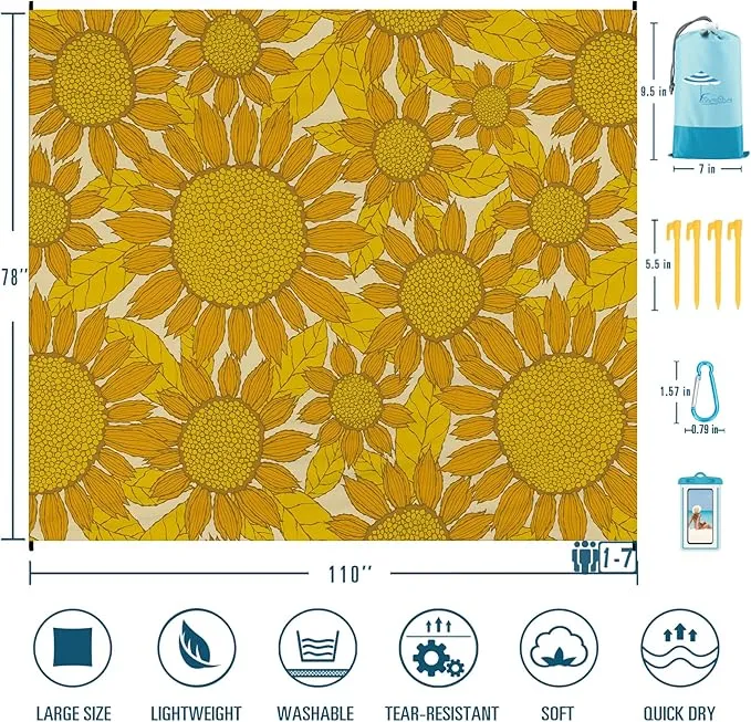Beach Blanket Sandproof Waterproof 78''×110'' 1-7Adults Oversized,Compact Lightweight Durable Beach Mat for Travel Camping Hiking Picnic Blanket
