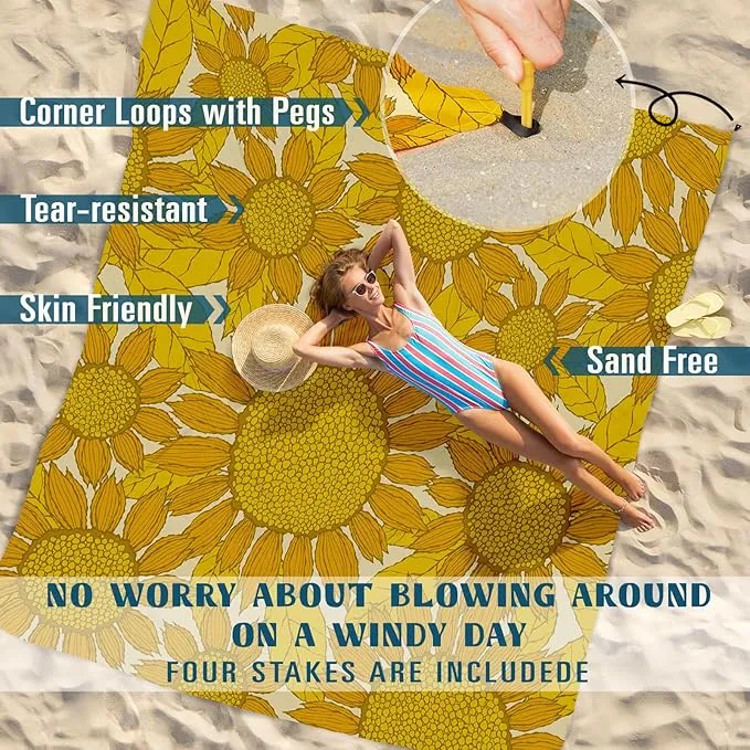 Beach Blanket Sandproof Waterproof 78''×110'' 1-7Adults Oversized,Compact Lightweight Durable Beach Mat for Travel Camping Hiking Picnic Blanket