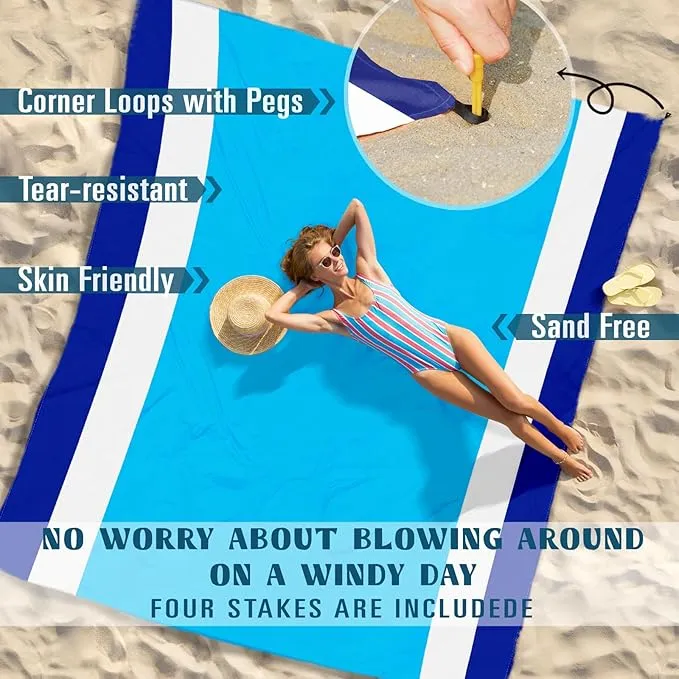 Beach Blanket Sandproof Waterproof 78''×81''1-5 Adults Oversized,Compact Lightweight Durable Beach Mat for Travel Camping Hiking Picnic Blanket