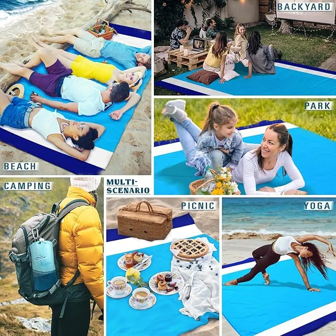Beach Blanket Sandproof Waterproof 78''×81''1-5 Adults Oversized,Compact Lightweight Durable Beach Mat for Travel Camping Hiking Picnic Blanket