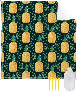 Beach Blanket Sandproof, Yellow Mature Pineapple Green Leaves Green Waterproof Beach Mat Lightweight Quick Drying Picnic Blanket Beach Essentials for Travel Camping Hiking 83x79in