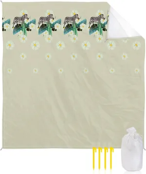 Beach Blanket Sandproof, Zebra Tropical Jungle Flowers Light Green Waterproof Beach Mat Lightweight Quick Drying Picnic Blanket Beach Essentials for Travel Camping Hiking 118x108in