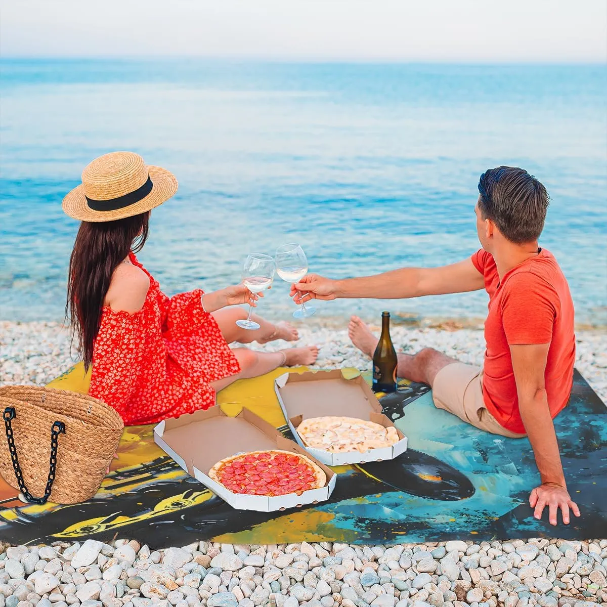 Beach Blanket, Saxophone Sandproof Beach Mat, Waterproof Quick Drying Sand Free Mat with 4 x Ground Spikes for Outdoor Travel Camping Hiking, Musical 68 x 59 in