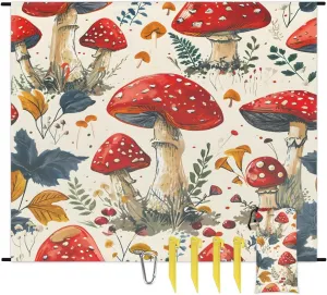Beach Blanket, Watercolor Mushroom Sandproof Beach Mat, Waterproof Quick Drying Sand Free Mat with 4 x Ground Spikes for Outdoor Travel Camping Hiking, Wildflowers 68 x 59 in