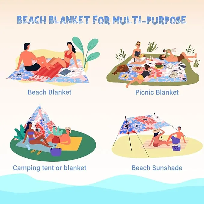 Beach Blanket Waterproof Sandproof 1-7 Adult Oversized 78 '' × 110 '' Lightweight Durable Compact Sand Free Beach Mat for Travel Camping Hiking Picnic Blanket Extra Large