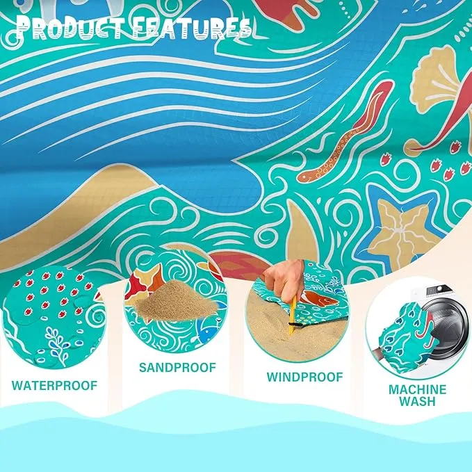 Beach Blanket Waterproof Sandproof 1-7 Adult Oversized 78 '' × 81 '' Lightweight Durable Compact Sand Free Beach Mat for Travel Camping Hiking Picnic Blanket Extra Large