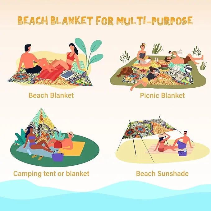Beach Blanket Waterproof Sandproof 1-7 Adult Oversized 78 '' × 81 '' Lightweight Durable Compact Sand Free Beach Mat for Travel Camping Hiking Picnic Blanket Extra Large