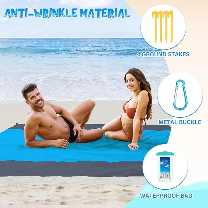 Beach Blanket Waterproof Sandproof 1-8 Adult Oversized 9'×10' Lightweight Durable Compact Sand Free Beach Mat for Travel Camping Hiking Picnic Blanket